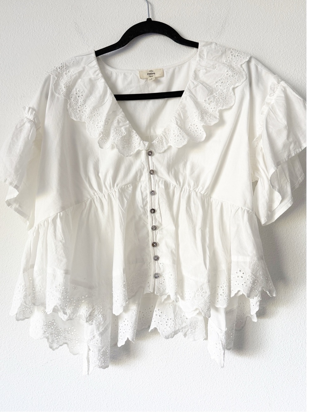 White Eyelet Ruffle Button-Front Top - Picture 13 of 13